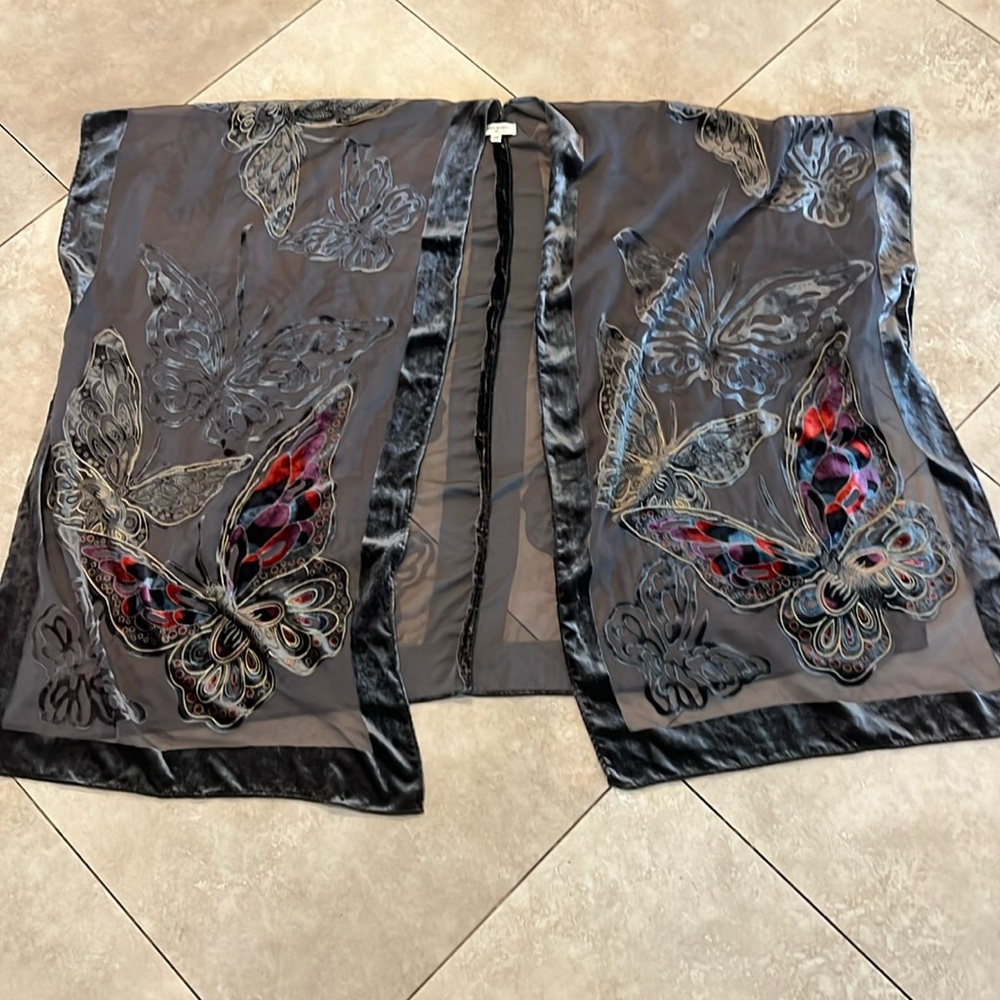 Cost Plus World Market Sheer Butterfly Kimono - Black and Red